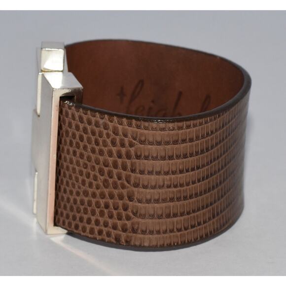 Leighelena Fashion Bracelets for sale | eBay Leigh Elena Project Paz Exotic Lizard Skin Wide Jigsaw H Cuff Bracelet